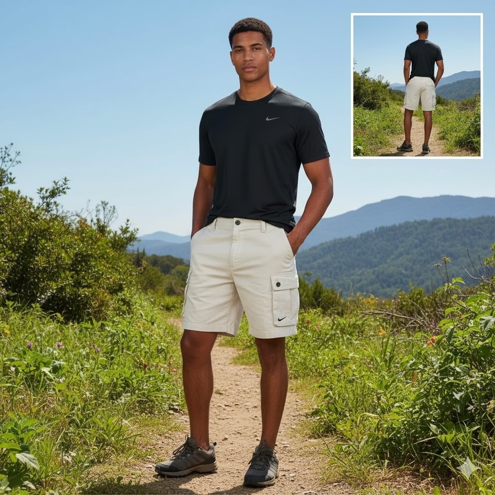 Nike Cargo Shorts Mens Size‎ 32 White Cotton Cargo Pockets Swoosh Logo
